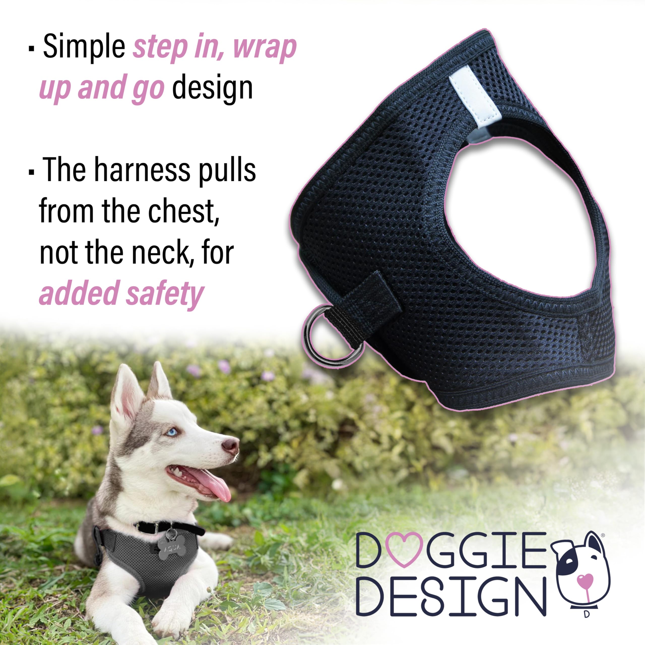 Doggie Design Dog Harness - No Choke Dog Harness, Dog Vest, Mesh Polyester, Pet Harness, Simple Step In And Go Design, Harness F